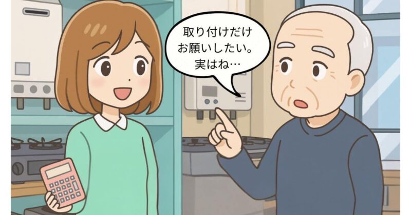 給湯器をキンライサーで買って、取り付けは小売店に依頼するお客様。