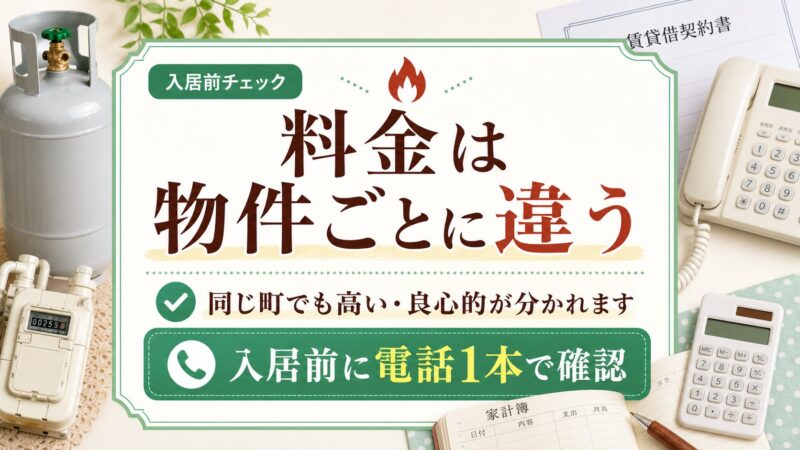プロパンガス料金は物件ごとに違い入居前に電話で確認すべきことを説明する図解