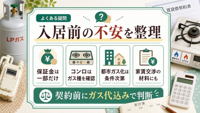 引っ越し前のプロパンガスの疑問として保証金やコンロのガス種や都市ガス化の条件を整理する図解