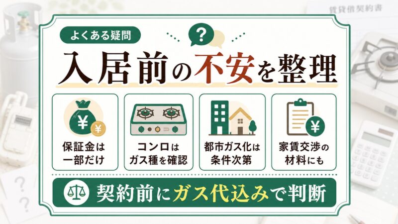 引っ越し前のプロパンガスの疑問として保証金やコンロのガス種や都市ガス化の条件を整理する図解