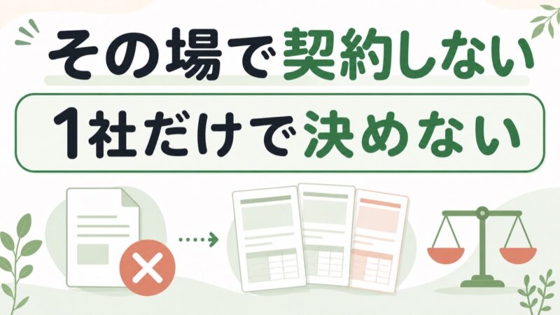 給湯器の訪問販売ではその場で契約せず複数社を比較するよう伝える図解
