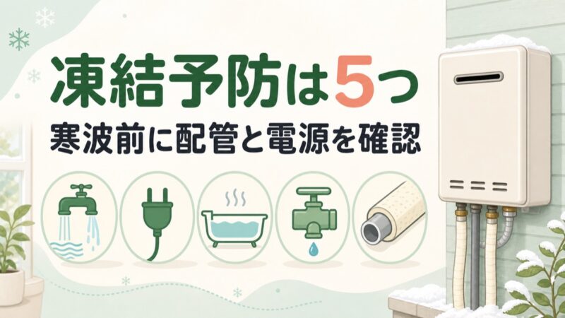 寒波前に給湯器の配管と電源を確認して凍結を防ぐ図解