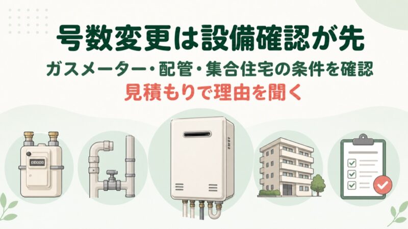 給湯器の号数を変更するときに確認する4つの注意点の図解