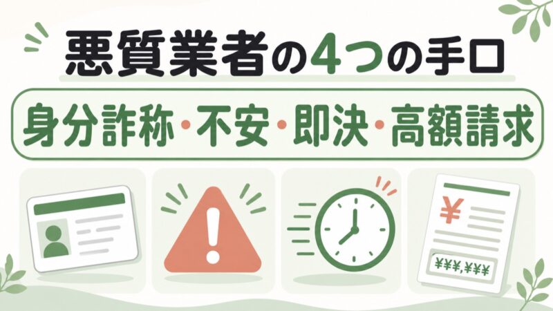 給湯器の悪質業者が使う4つの代表的な手口を示す図解