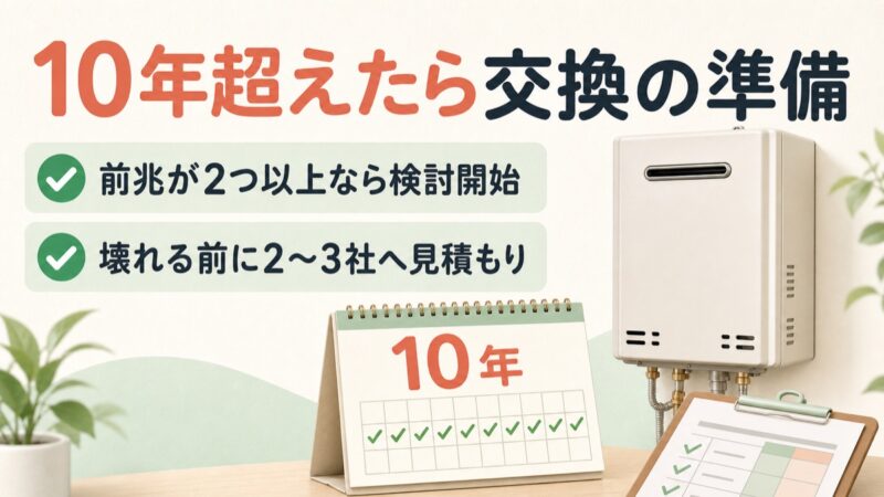 給湯器が10年を超え前兆が2つ以上なら交換準備を始める図解