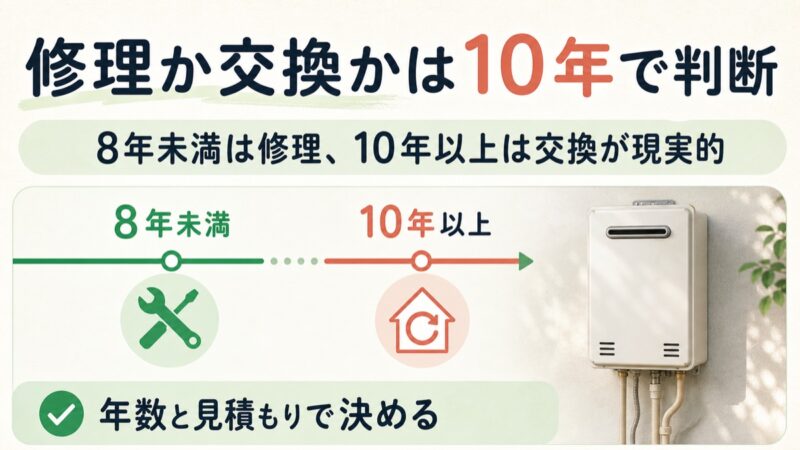 給湯器の修理と交換を使用年数で判断する図解