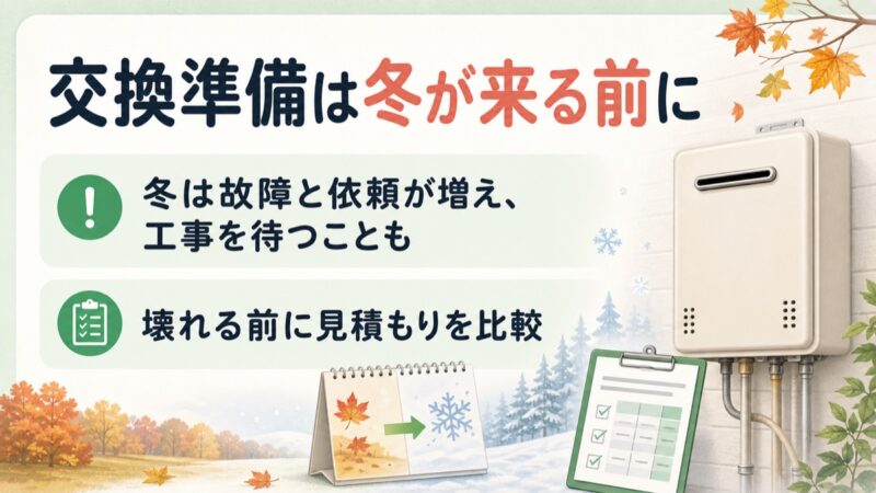 給湯器交換は冬前に見積もりを比較することを勧める図解