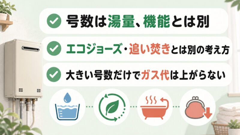 給湯器の号数と機能やガス代の関係を整理するQ&A図解