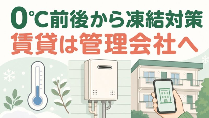 0℃前後から給湯器の凍結対策を始め賃貸は管理会社へ連絡する図解