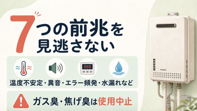 給湯器が壊れる前に現れる7つの前兆サインを示す図解